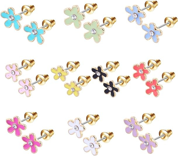 10 Pairs Hypoallergenic Sutd Earrings for Women and Teen Girls with Stainless Steel Post - Assort... | Amazon (US)