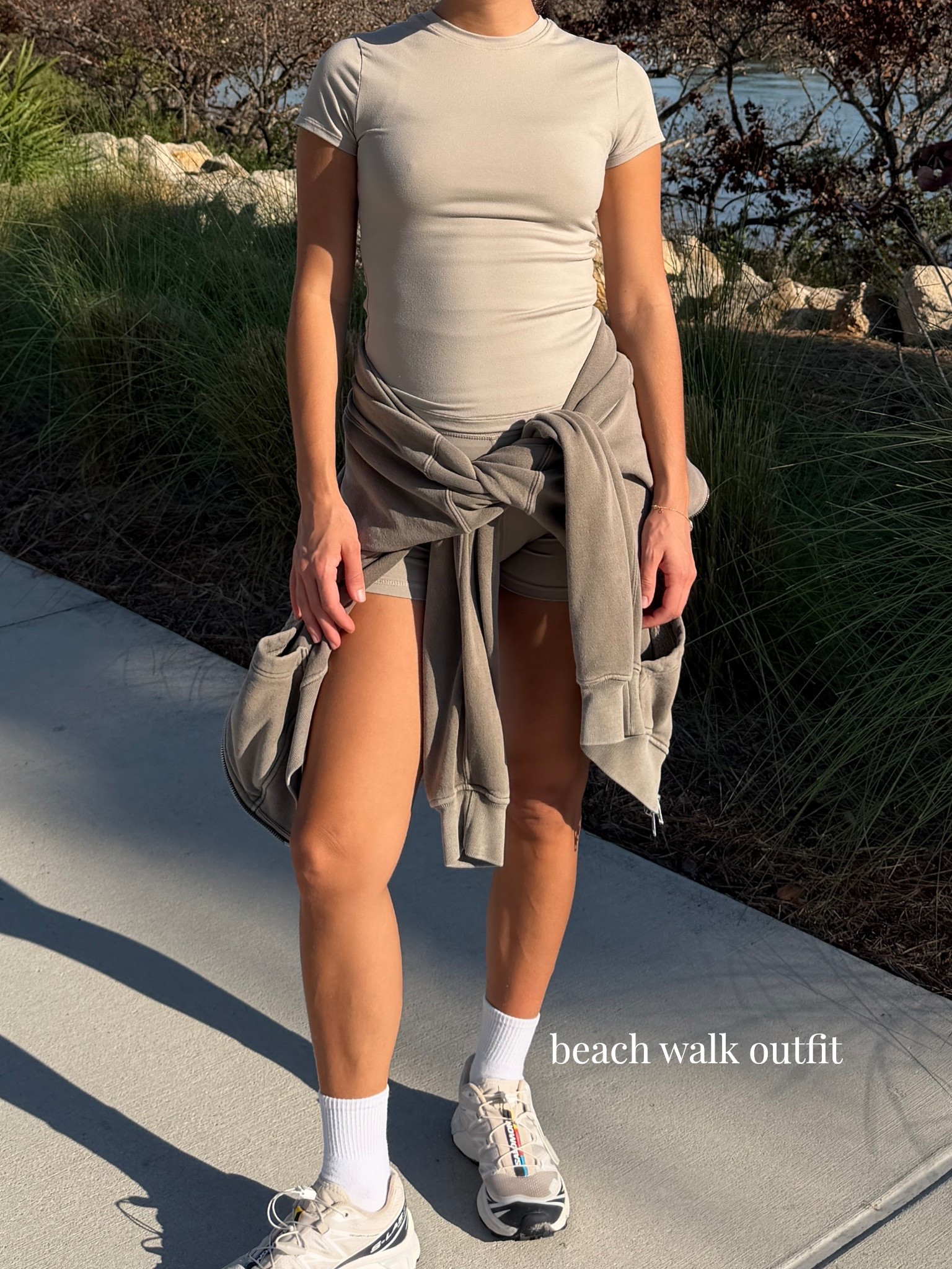 [3/27/26] beach walk outfit | full active set is from under armour (wearing small top + bottom) and zipup is men’s (size small) from @abercrombie. So many colors available in UA set and AF hoodie!! | my code AFVIVIANE is active through 3/30! 

#LTKActive #LTKBump #LTKdayinmylife