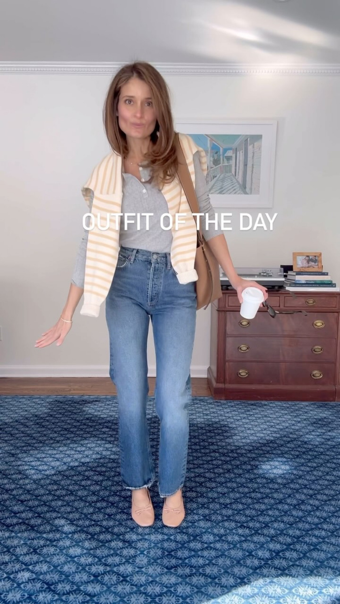 SATURDAY OOTD ☕️🤍✨ full on *obsessed* with these new jeans. I tried on dozens & dozens looking for a new pair for the new year and these are *it*! I also adore this long sleeve pointelle t-shirt that rings in under $60 but feels way more lux. Might have to grab it in white too because it’s just THAT good. My beautiful sweater & bag pull everything together! 

✨ Comment OOTD and I’ll send you a DM with all my outfit details along with sizing notes!

❤️ Follow for easy everyday outfit inspiration that’s effortless & comfortable with still adds that magical pep in your step when you start the day by getting dressed!!

#casualstyle #everydayoutfit #ootd #everydaystyle #momstyle #outfitinspo #outfitoftheday #grwm