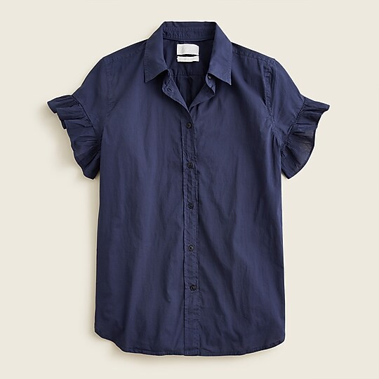 Classic-fit lightweight cotton poplin ruffle-sleeve shirt | J. Crew US