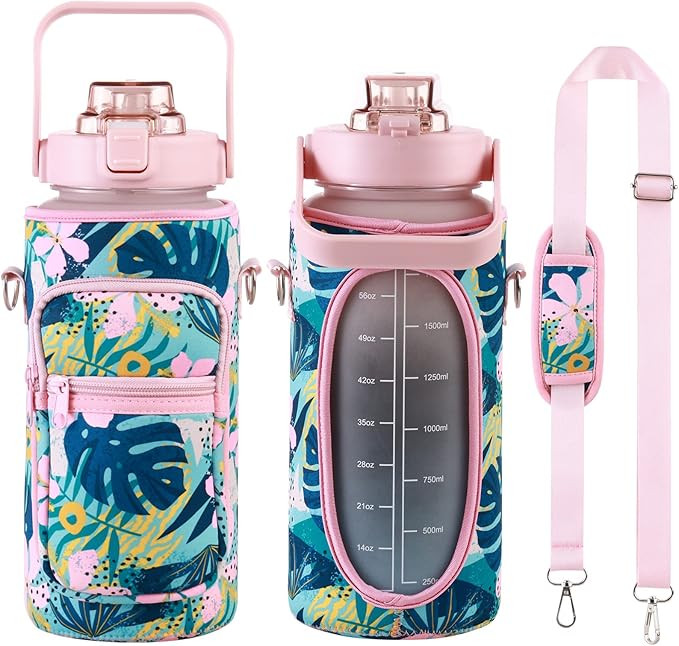 RYI Half Gallon Water Bottle with Sleeve & Strap 64 OZ Motivational Water Bottles with Straw Larg... | Amazon (US)