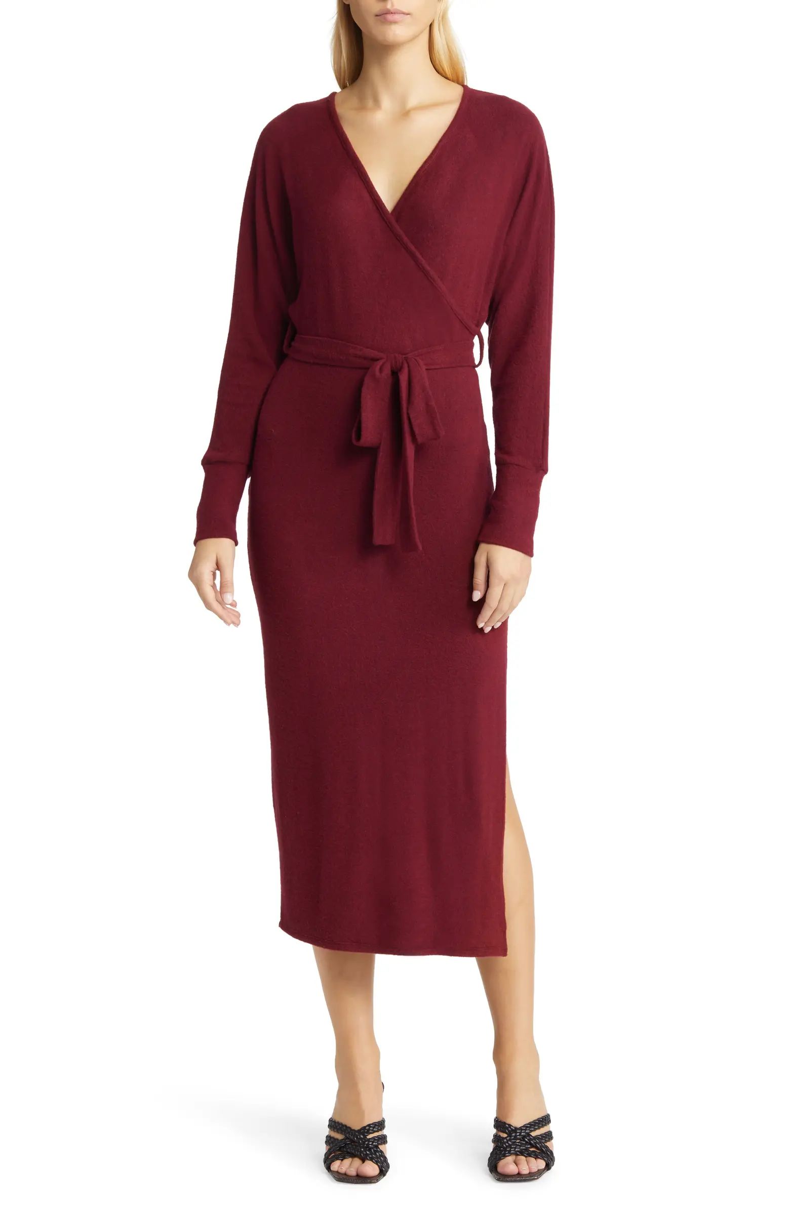 Long Sleeve Faux Wrap Midi Dress | Nordstrom