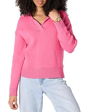 Amazon Essentials Women's Relaxed-Fit Heavyweight Cotton Long Sleeve V Neck Polo Pullover Sweater | Amazon (US)