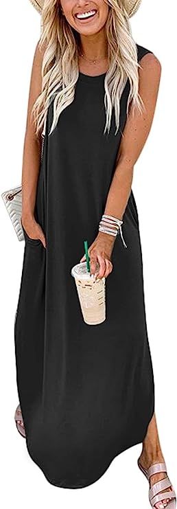 ANRABESS Women's Casual Loose Pocket Long Dress Sleeveless Split Maxi Dresses | Amazon (US)