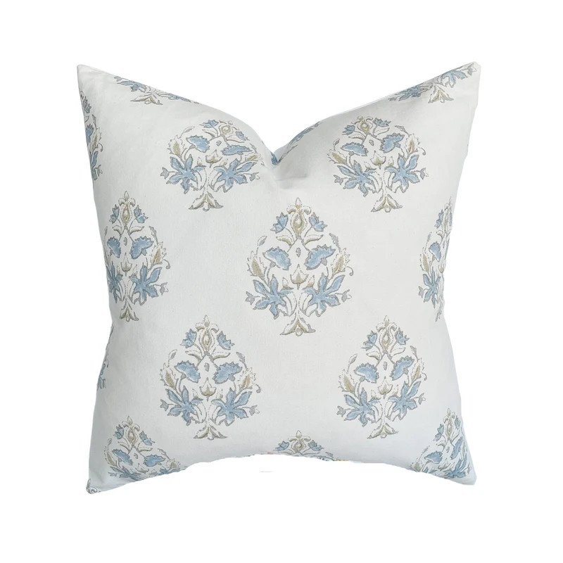Ayla | Floral Blue Handblock Pillow Cover | Linen and James