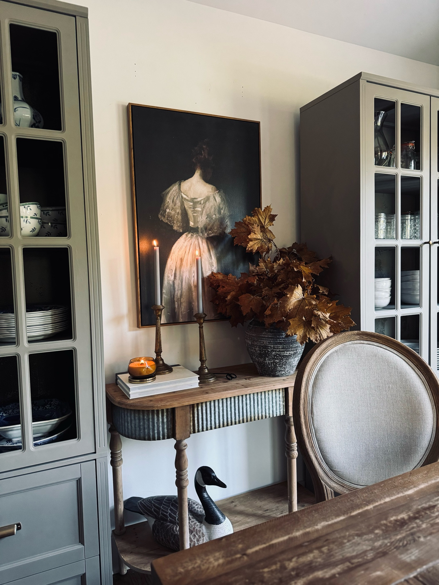 Finished this space with Jolie Paints in Linen and this beautiful moody painting from Amazon, along with gray candles and some Fall stems. #thistlegroveinteriors

#LTKFindsUnder100 #LTKHome #LTKFindsUnder50