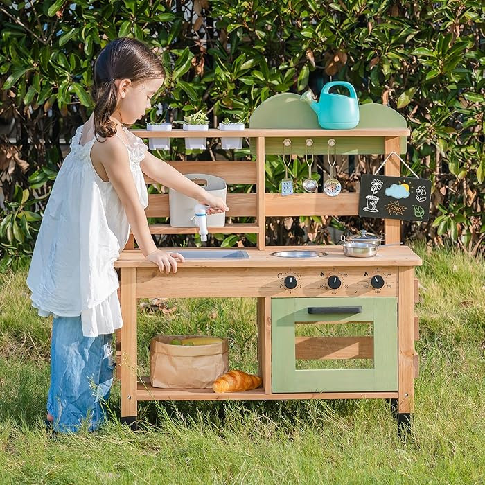 ROBOTIME Mud Kitchen, Outdoor Play Kitchen for Kids – Wooden Mud Kitchen Pretend Playset with R... | Amazon (US)
