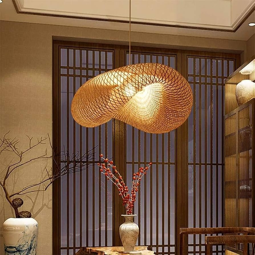 Farmhouse Bamboo Pendant Light Fixtures, Bird's Nest Shape Rattan Chandelier for Kitchen Island, ... | Amazon (US)