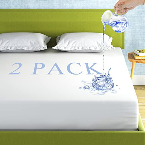2 Pack Mattress Protector Twin Size 100% Waterproof Fitted Mattress Cover, Breathable Noiseless & Machine Washable Bed Cover Deep Pocket from 5" to 21", Bed Protector for Pets Kids Adults - Vinyl Free | Amazon (US)