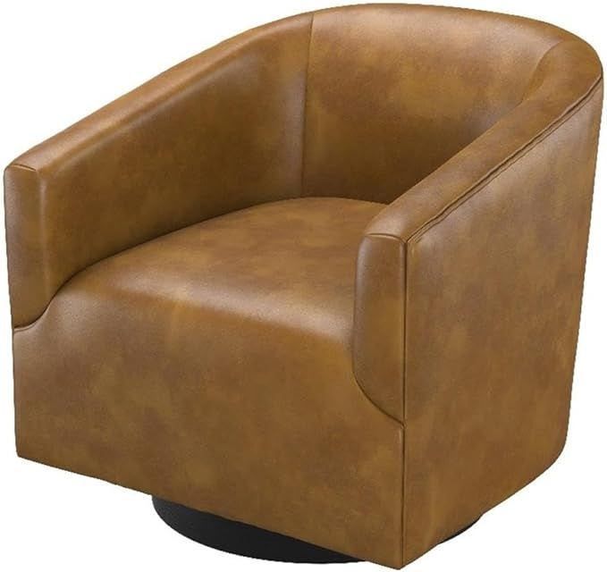 Gaven Camel Brown Wood Base Faux Leather Swivel Chair | Amazon (US)