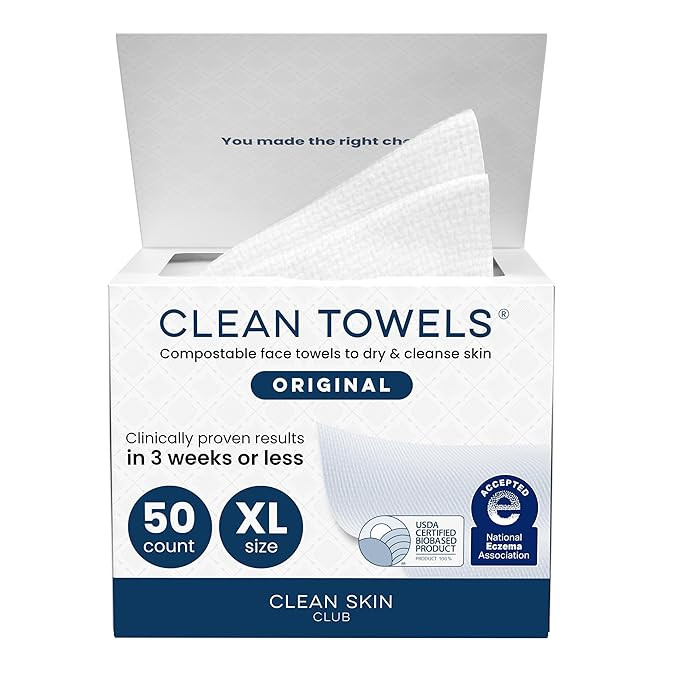 Clean Skin Club Clean Towels XL®, 100% USDA Biobased Face Towel, Disposable Face Towelette, Ecze... | Amazon (US)