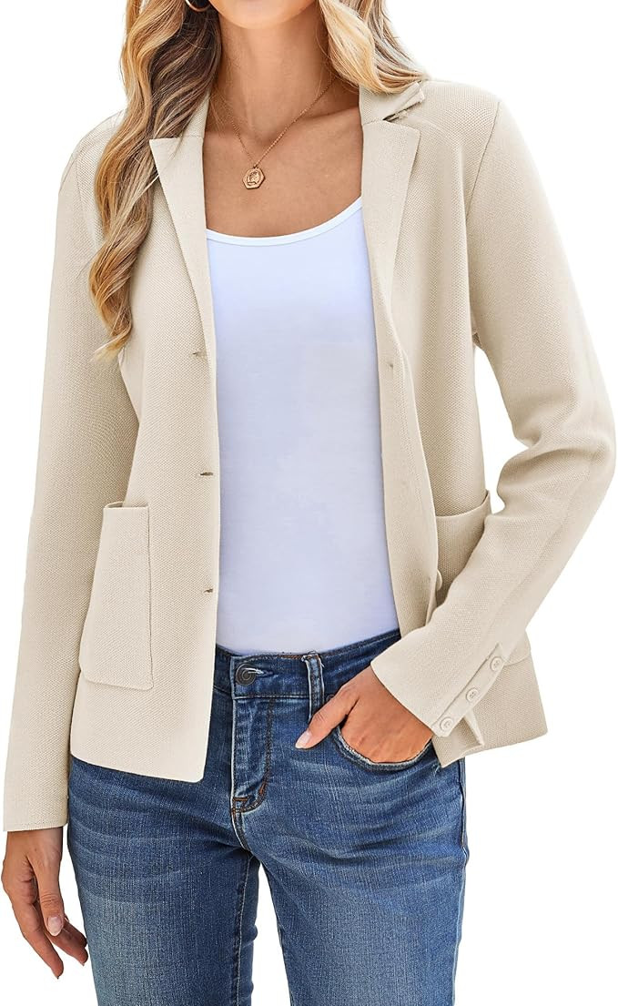 Women's Long Sleeve Casual Blazer Work Office Bussiness Jacket with Pocket | Amazon (US)