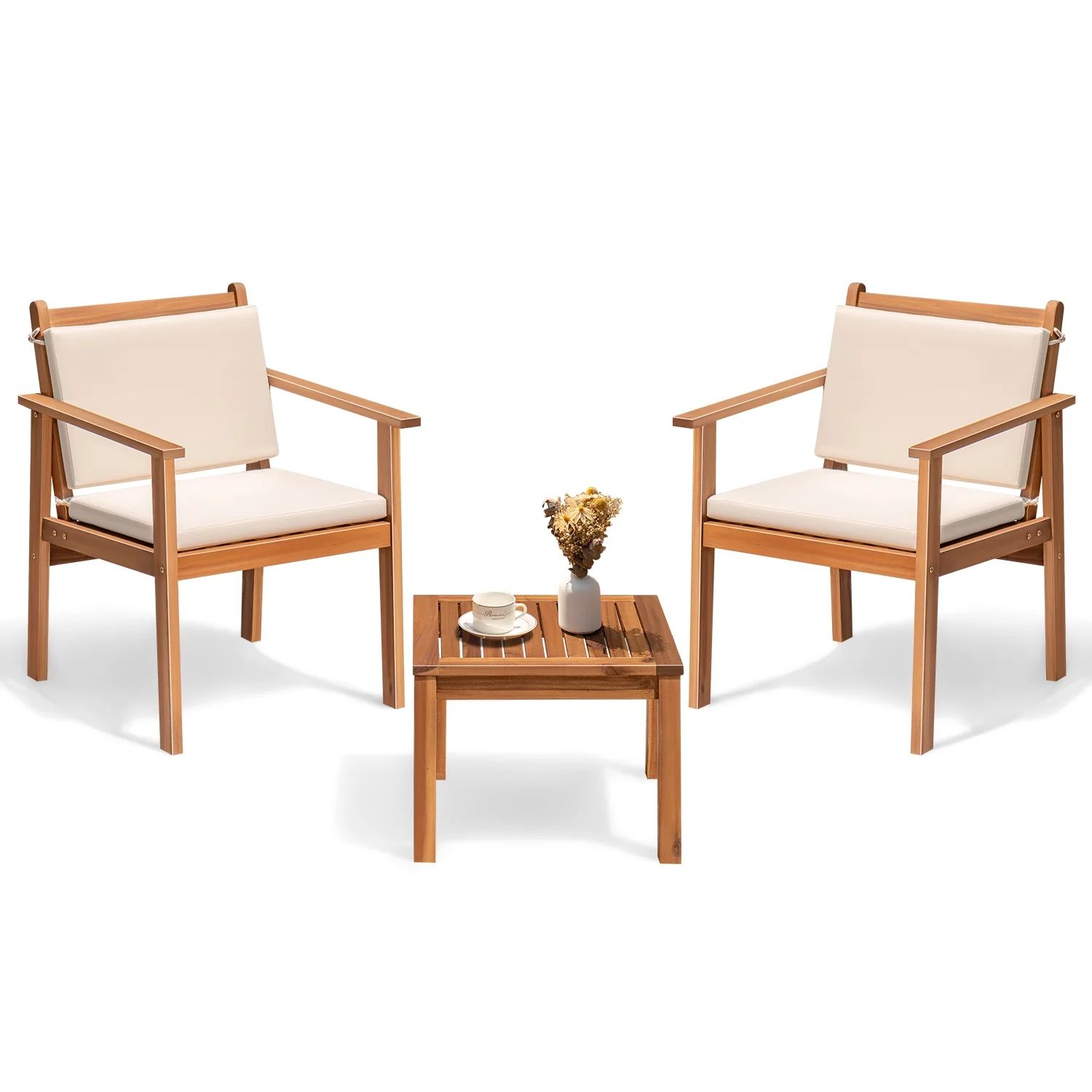 Devoko 3 Pieces Acacia Patio Conversation Set Outdoor Furniture Set with Cushions and Side Table ... | Walmart (US)