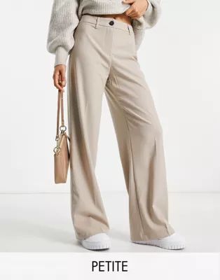 Bershka Petite wide leg slouchy dad tailored pants in mushroom | ASOS (Global)