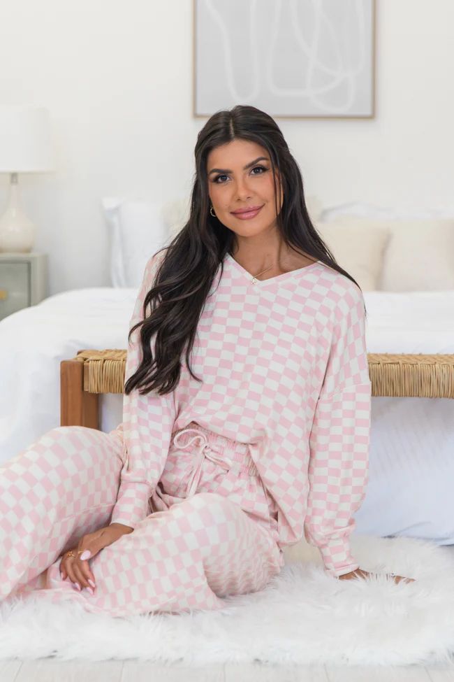 Angelic Aura Pink Checkered Pajama Top DOORBUSTER | Pink Lily