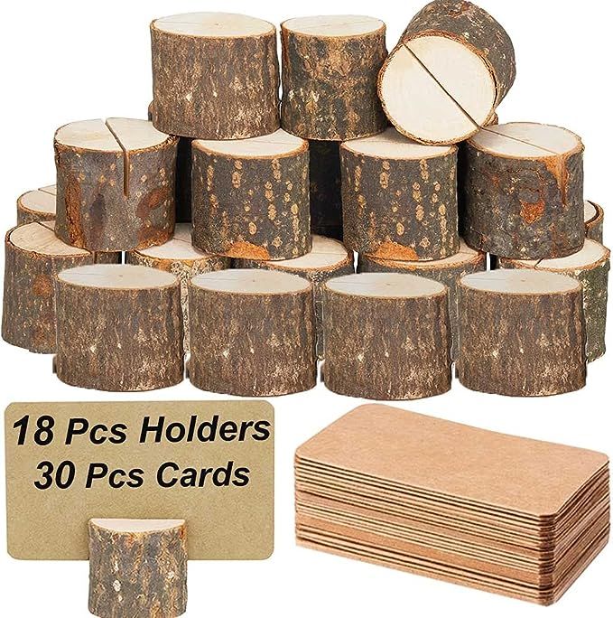 Toncoo 18Pcs Premium Wood Place Card Holders and 30Pcs Kraft Table Place Cards, Rustic Table Numb... | Amazon (US)