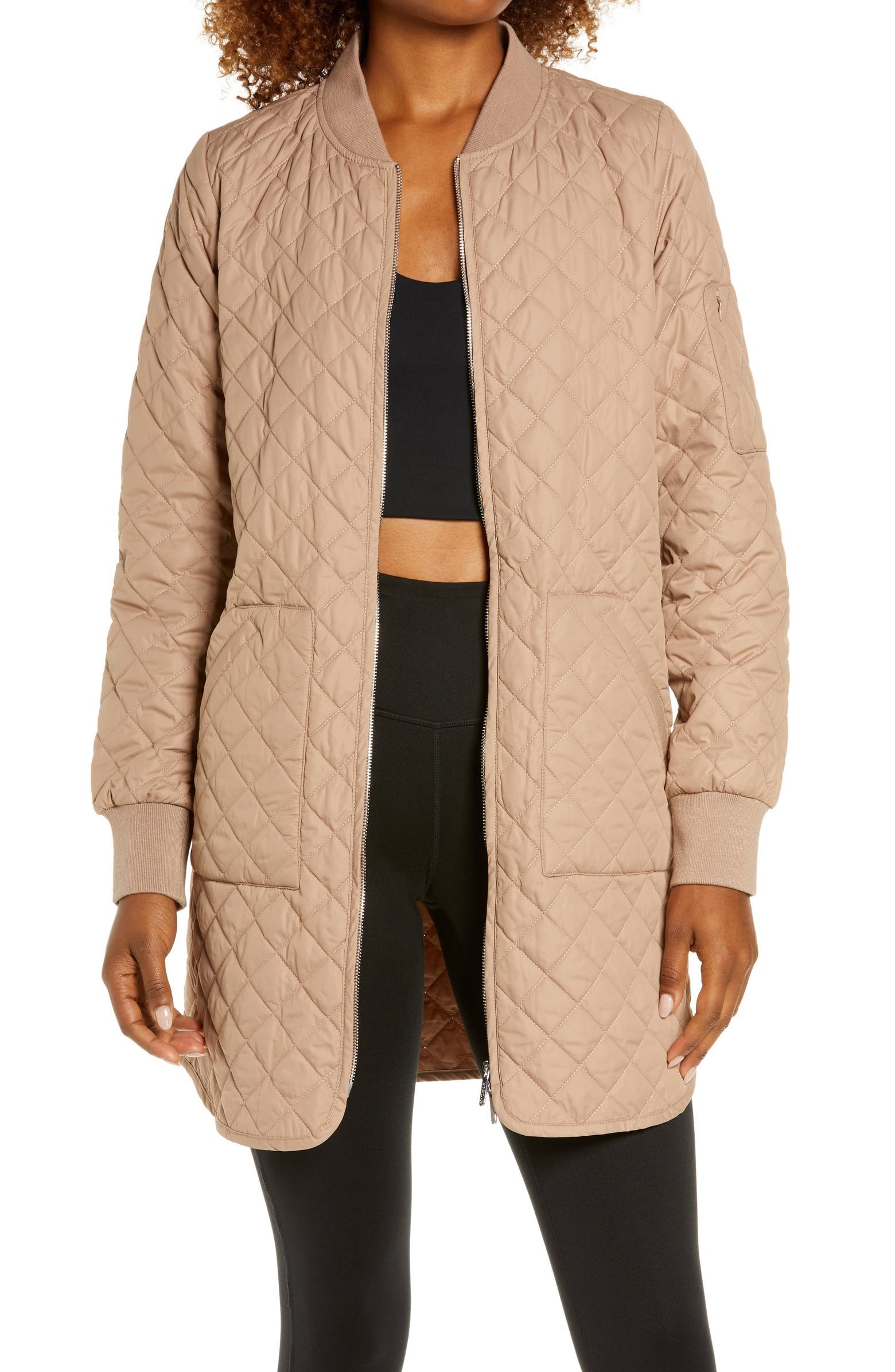 Zella Longline Quilted Bomber Jacket | Nordstrom | Nordstrom