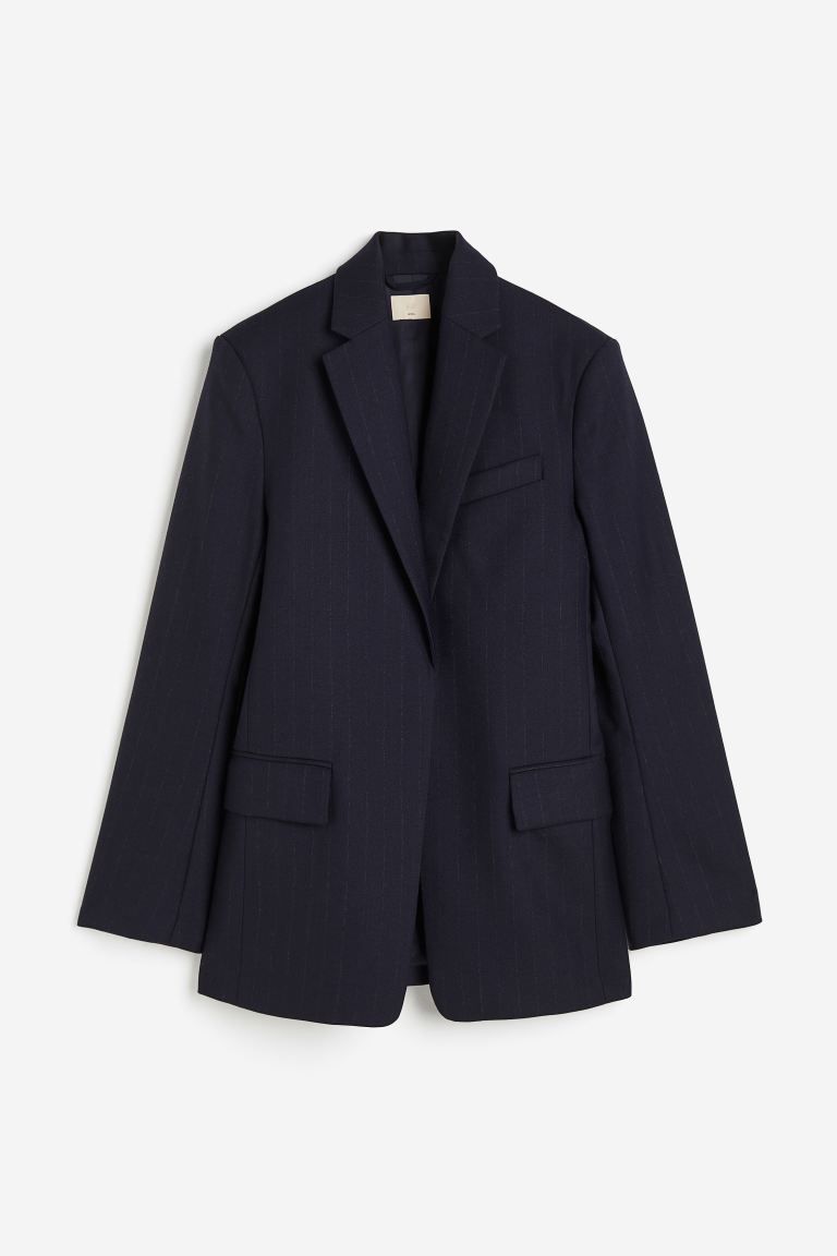 Wool Twill Blazer - Navy blue/pinstriped - Ladies | H&M US | H&M (US + CA)