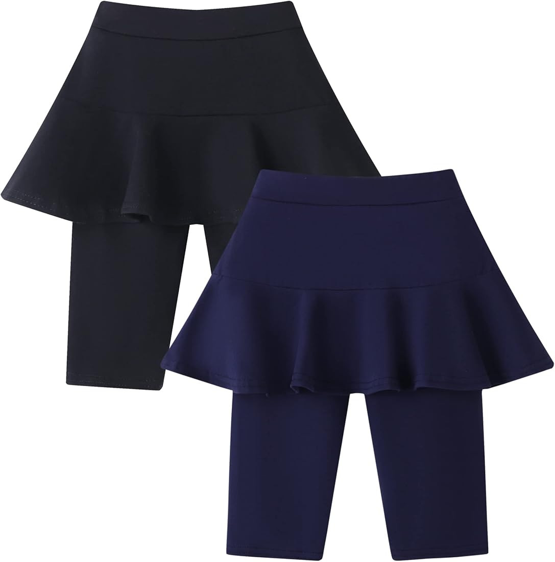 Edlike Girls Knee-Length Leggings with Skirt 2 Pack Summer Stretchy Athletic Pants for Girl 3-10 ... | Amazon (US)