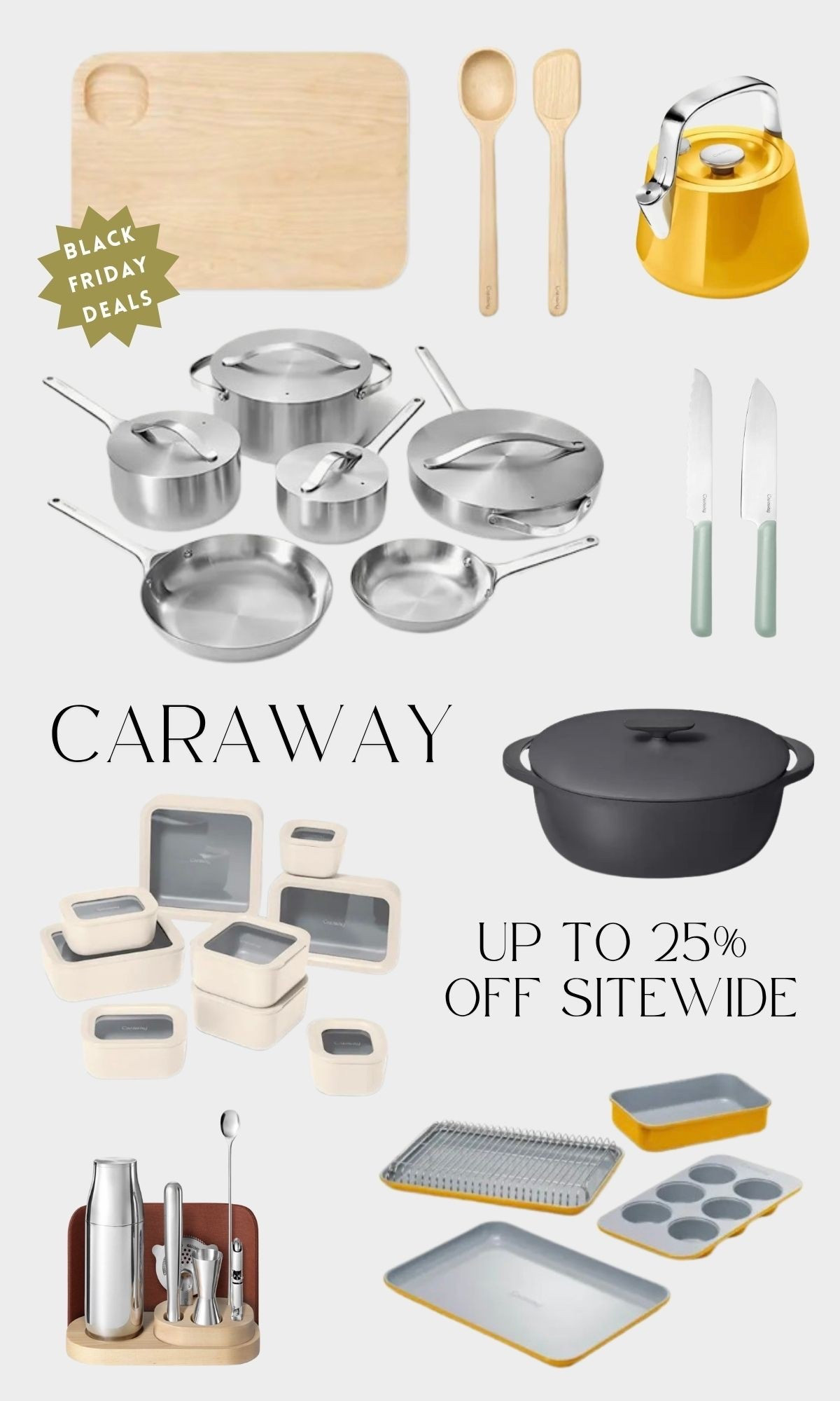 Gifting pots and pans this holiday season? These are my fave Caraway pieces rn and they’re all on sale for Black Friday. Food storage - tea kettle - kitchen knives - wood cutting board

#LTKHome #LTKGiftGuide #LTKfoodie