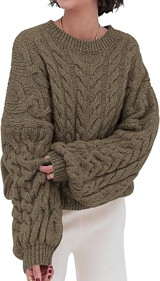 PRETTYGARDEN Womens Sweaters Spring 2025 Cable Knit Long Sleeve Crewneck Oversized Sweater Chunky... | Amazon (US)