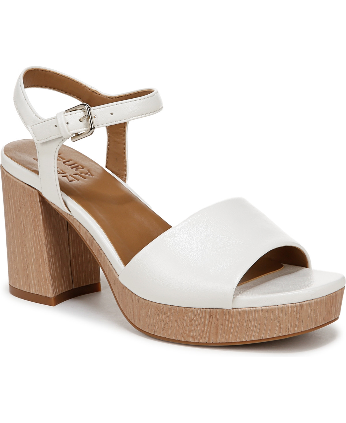 Naturalizer Women's Lilly Block Heel Platform Sandals - White Faux Leather/Wood Embossed | Macy's