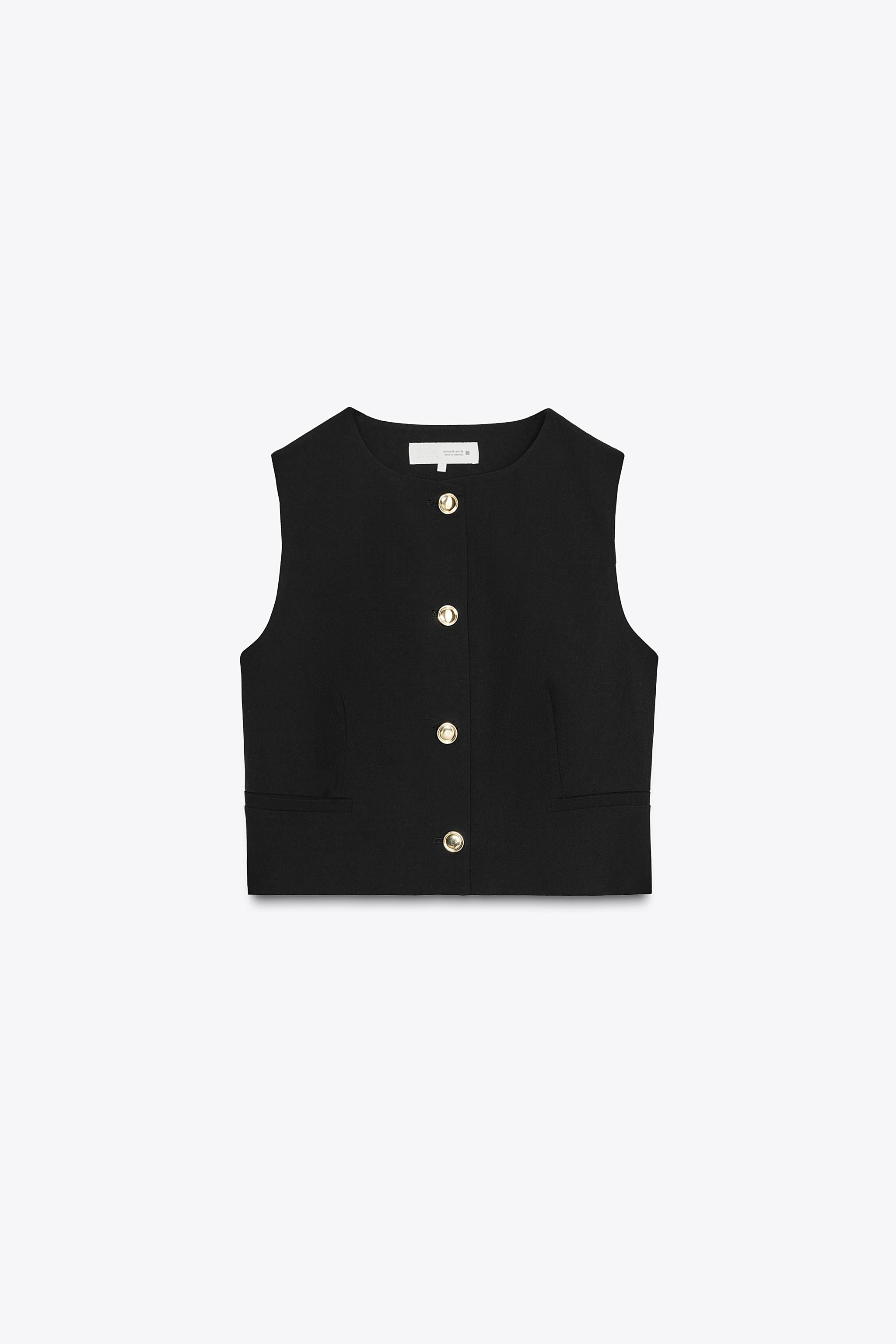 GOLD BUTTON CROPPED WAISTCOAT | Zara US