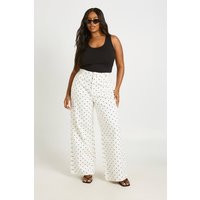 boohoo Women's Plus High Waist Polka Dot Wide Leg Jean in Black/White | Size: 24 | Denim/Cotton/Polyurethane | boohoo (US & Canada)