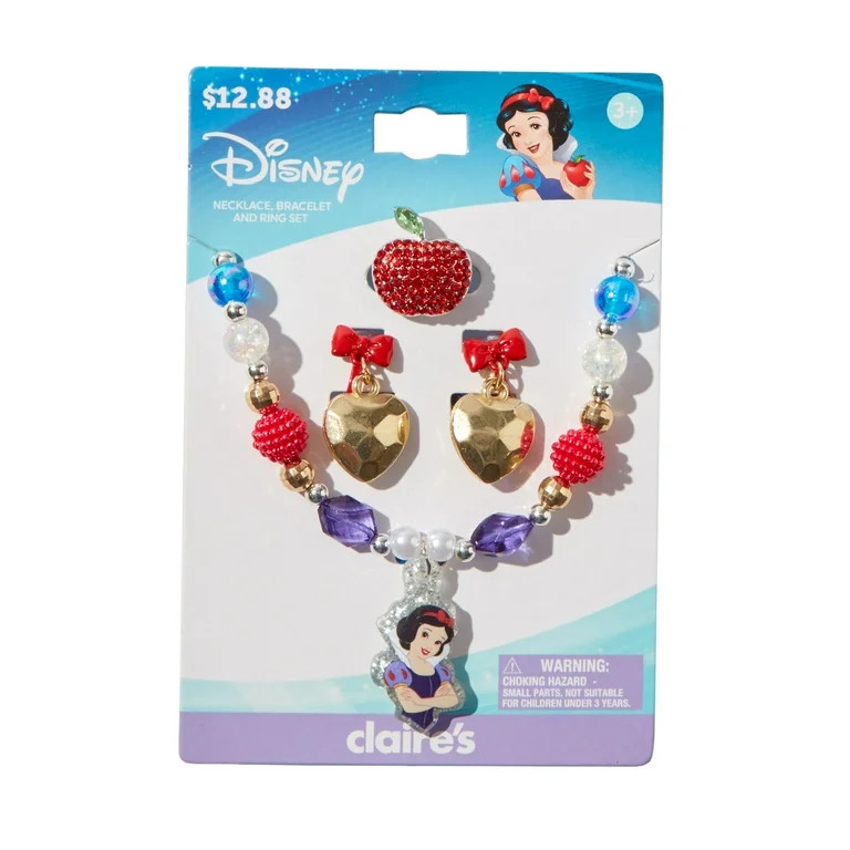 Claire's Disney Snow White Gemstone Strawberry Ring, Gems and Pearl Necklace & Heart Earring Jewe... | Walmart (US)