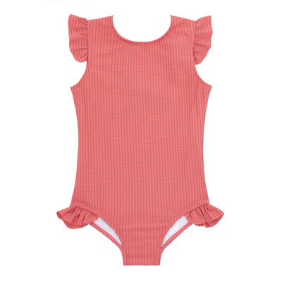girls new england red ruffle sleeve rashguard one piece | minnow
