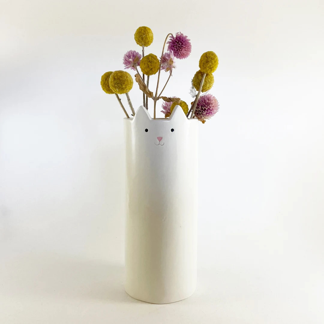 Long Cat Vase, White Cat Vase, Ceramic Vase, House Warming Gift, New House Gift - Etsy | Etsy (US)