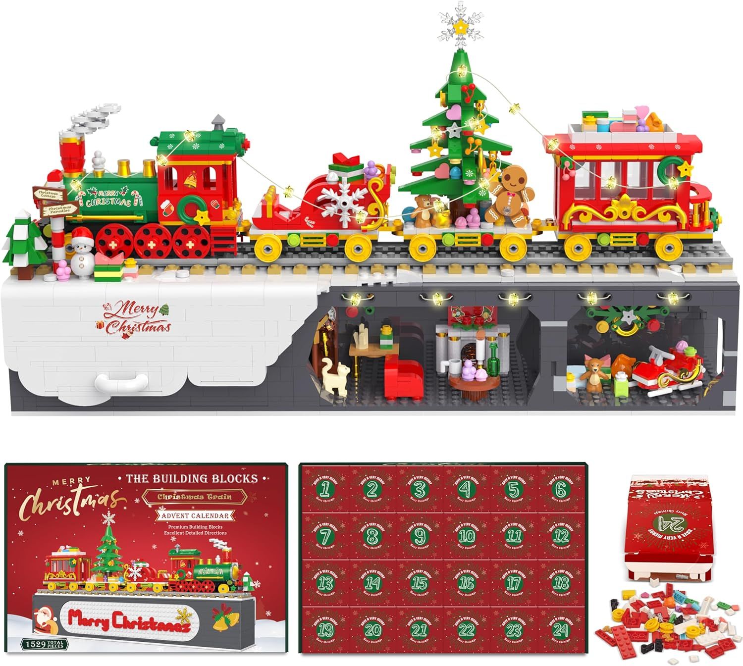 Advent Calendar 2023 Christmas Train Building Blocks Set, 24 Boxes-1529 Pieces Christmas Train wi... | Amazon (US)