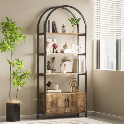 4-Tier Arched Bookshelf, 71.5 Inch High Bookshelf with Metal Frame, Open Curved Bookcase, Living Room and Office Display Shelf, Black | Target