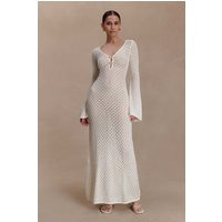 Kayleigh Crochet Fishtail Flare Sleeve Maxi Dress - White I MESHKI I Size L | MESHKI US