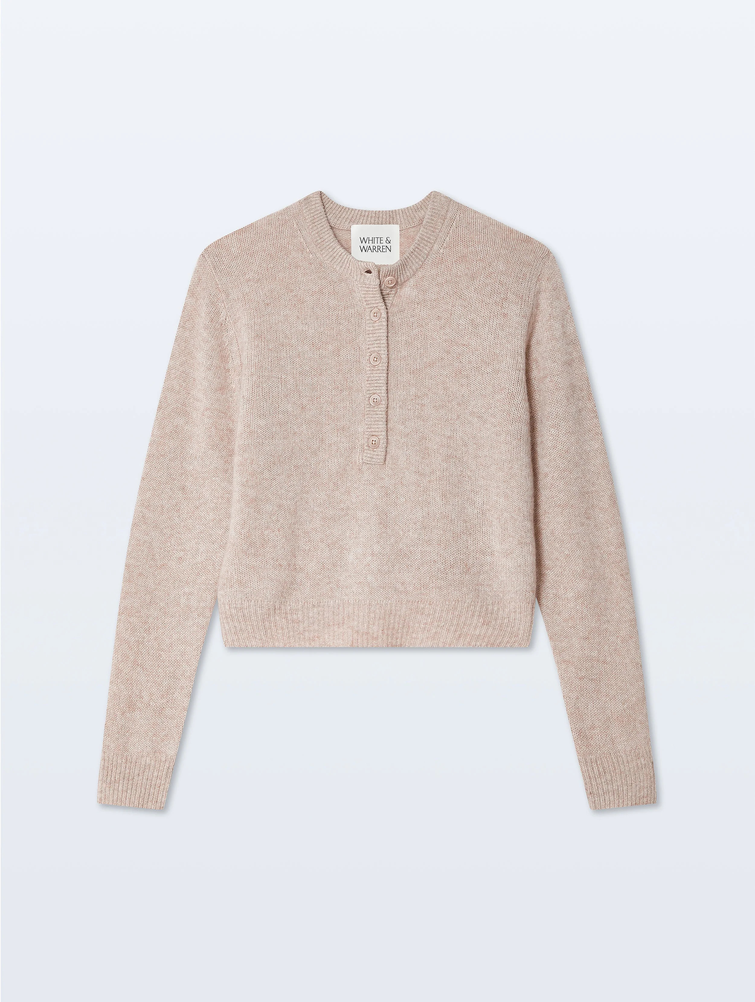 Cashmere Rib Trim Henley | Sand Wisp Heather | White and Warren