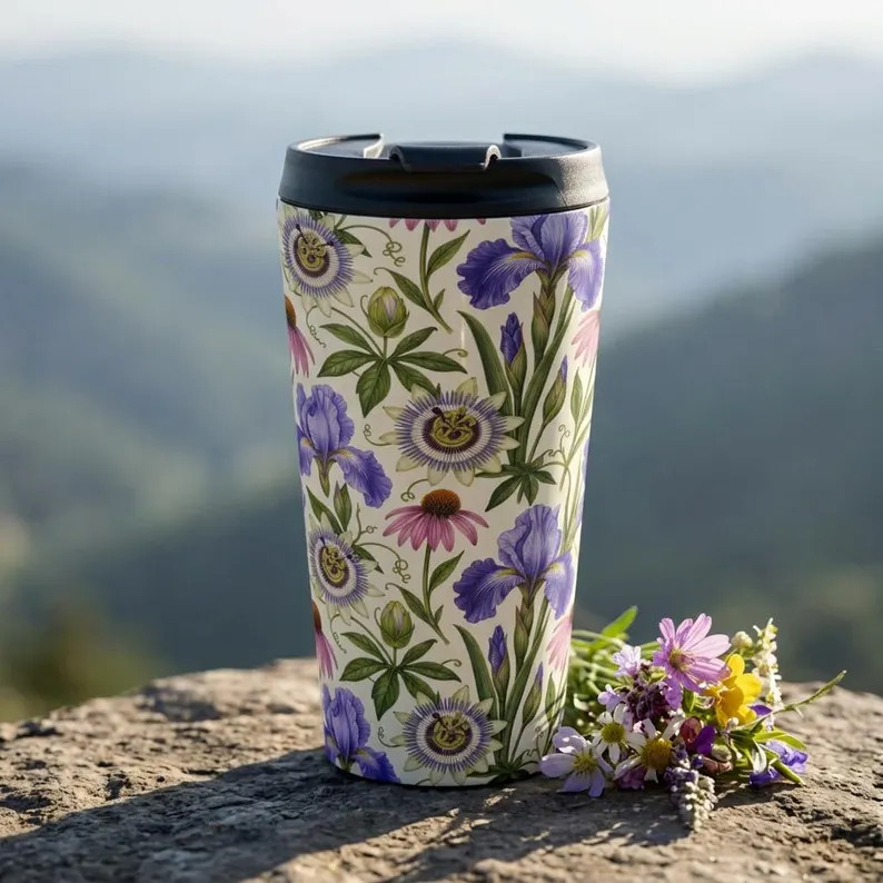 Tennessee Wildflower Floral Travel Mug, Iris Passionflower Coneflower Stainless Steel Tumbler | Etsy (Global)