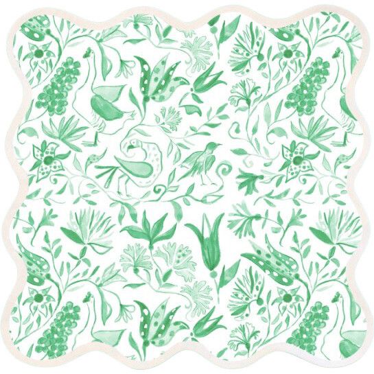 Square Scalloped Placemats - Birds of Paradise, Green | Maisonette