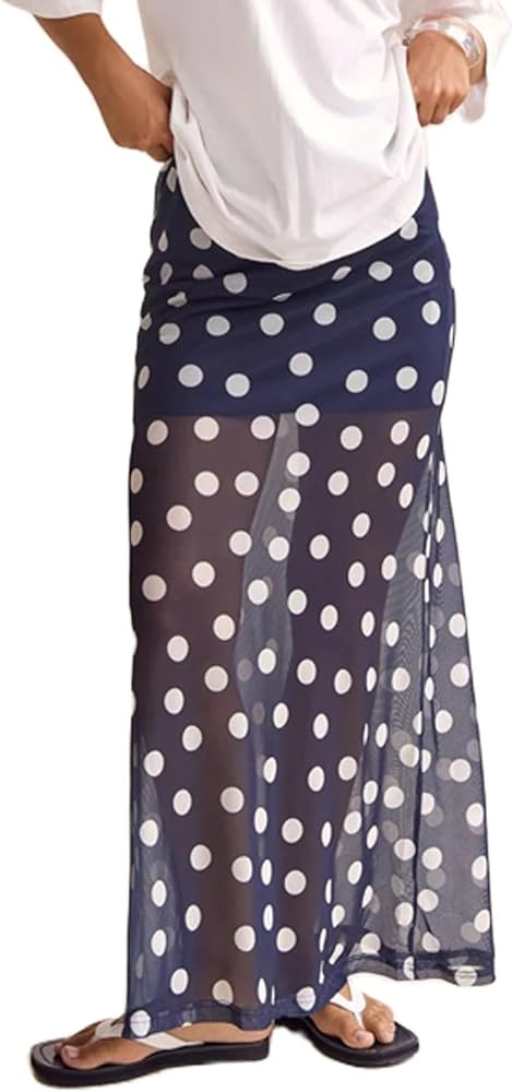 Women Polka Dot Maxi Skirt High Waist Sheer Mesh Flowy Long Skirt | Amazon (US)