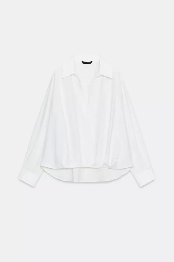 LINEN BLEND SHIRT WITH PUFFED HEM | Zara US