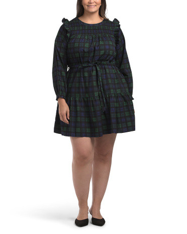Plus Blackwatch Smocked Top Mini Dress | TJ Maxx