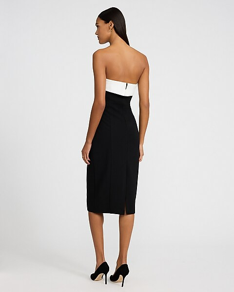 Strapless Color Block Fold Over Midi Sheath Dress | Express