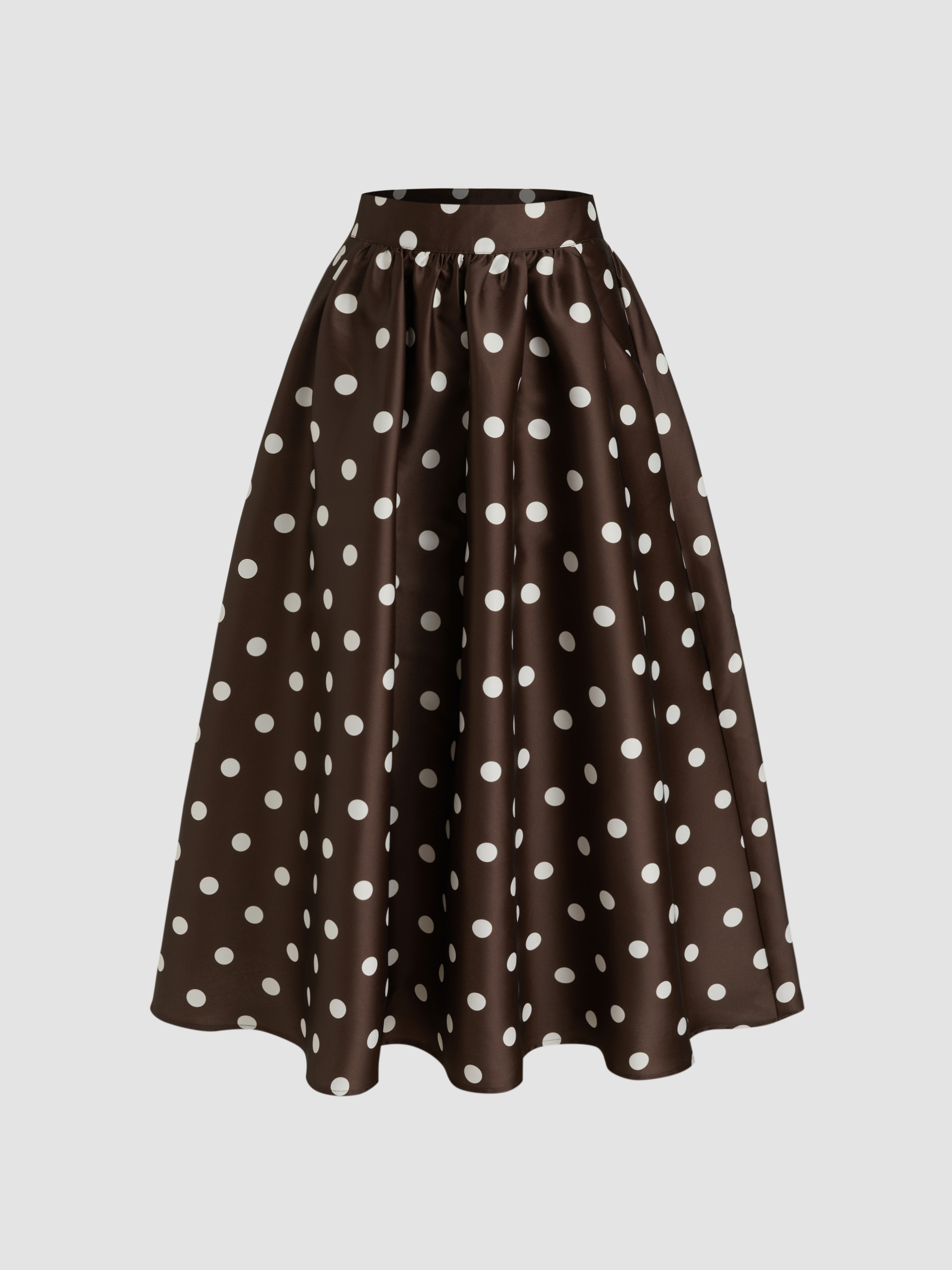 Woven Mid Rise Polka Dot Pocket Ruffle Maxi Skirt For Vacation | Cider