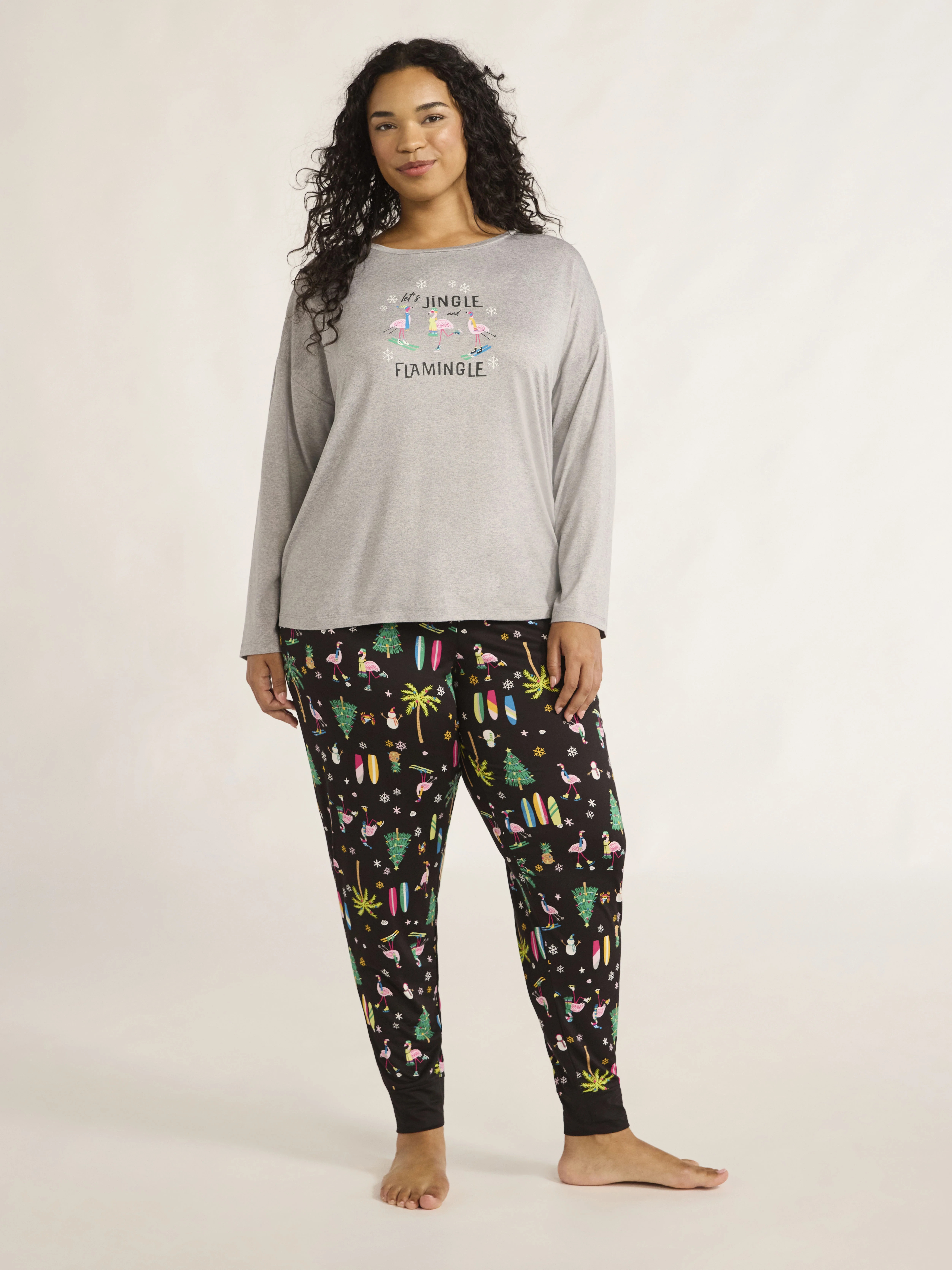 Joyspun Women's Long Sleeve Top and Jogger Pants Pajama Set, 2-Piece, Sizes XS-3X - Walmart.com | Walmart (US)