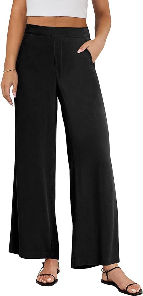 ANRABESS Women Linen Palazzo Pants Summer Wide Leg High Waisted Casual Loose Flowy Work Pant Trou... | Amazon (US)