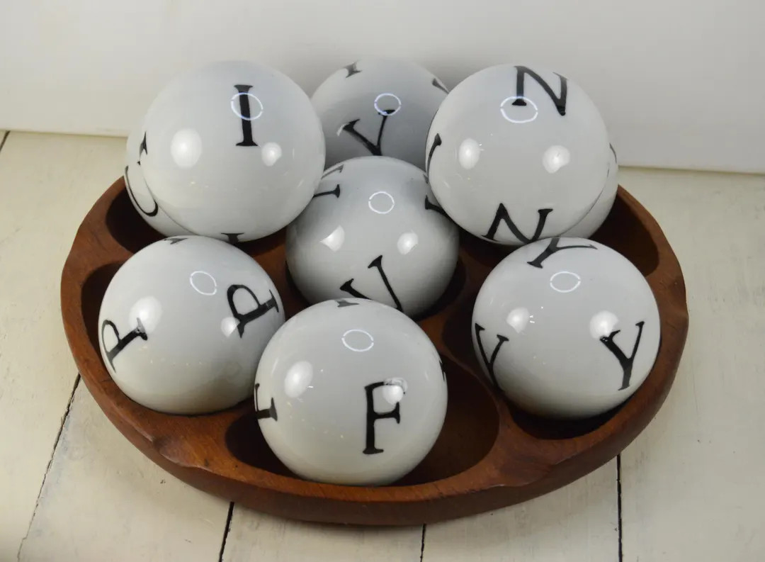 Set of 9 Ceramic Large Letter Balls 3.25, PPYYUVFNI, White With Black Typeset Letter, Fun Decor, ... | Etsy (US)