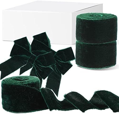 2 Roll Christmas Velvet Ribbon, Silk Frayed Handmade Velvet Ribbon for X-mas Tree Wreaths Decor C... | Amazon (US)