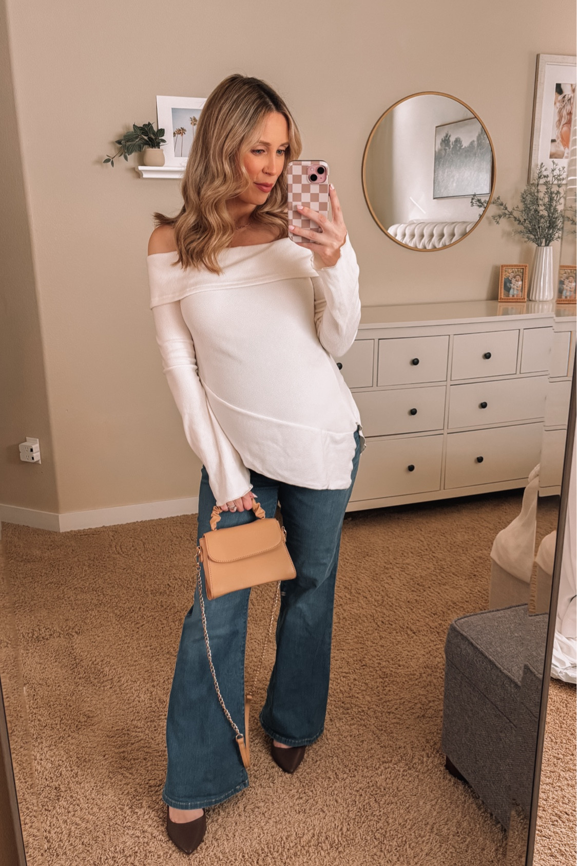 Wearing size medium in top and size 4 in maternity jeans. #maternityfashion #bumpstyle #pregnancyfashion 

#LTKStyleTip #LTKSeasonal #LTKBump