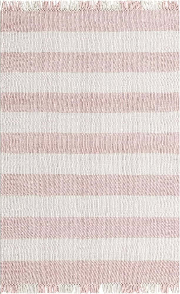 Unique Loom Eco Plaid Indoor Outdoor Washable Collection Area Rug - Balmoral (5' 3" x 8', Pink/Iv... | Amazon (US)