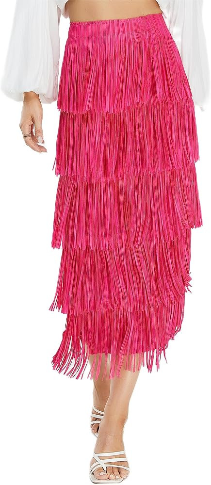 Kisidoo Women's Fringe Trim High Waist Short Pencil Bodycon Skirts, Sexy Elegant Fringe Long Maxi... | Amazon (US)