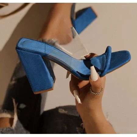 Cape Robbin Getaway Blue Transparent Clear Block Heel Mule Sandals (9, Blue) | Walmart (US)